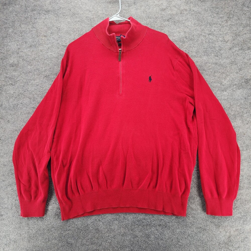 POLO Ralph Lauren Sweater Mens XXL 1/4 Zip Red Pima Cotton